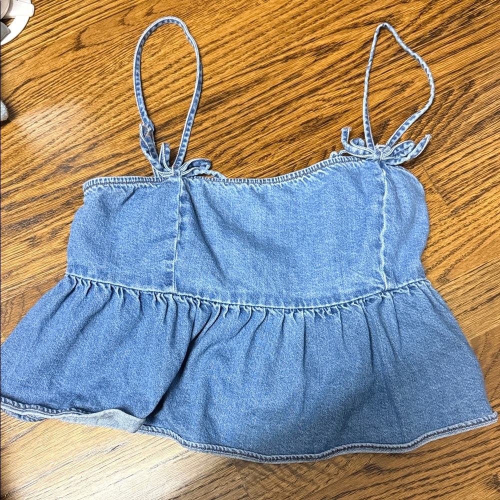 American Eagle Outfitters Light Blue Denim Peplum Top
